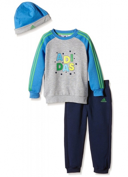 ADIDAS BABY GIFT SET JOGGER ( TOP / TROUSER / HAT ) NEW IN GIFT BOX BLUE 